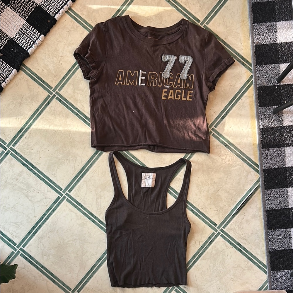2 American Eagle Outfitters Brown Crop Tops